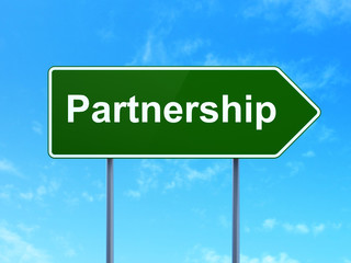 Business concept: Partnership on road sign background