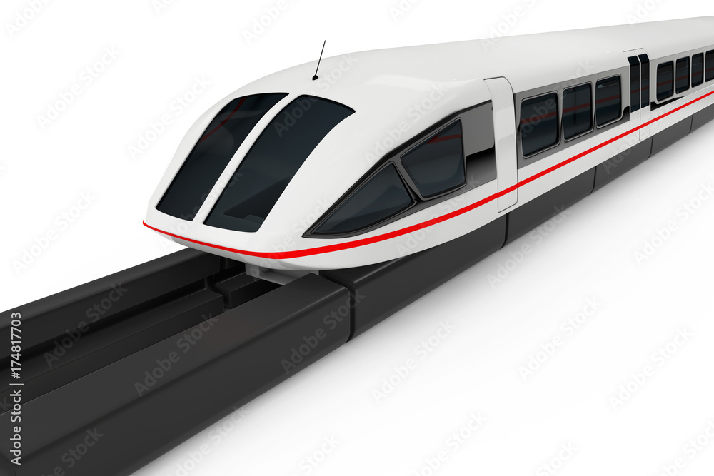 Poster Super High Speed Futuristic Commuter Train. 3d Rendering