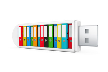 Computer Business Concept. Colorful Office Folders in USB Flash Drive. 3d Rendering