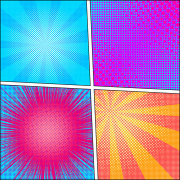 Explosion vector illustration. Retro pop art background with dots. Light rays.