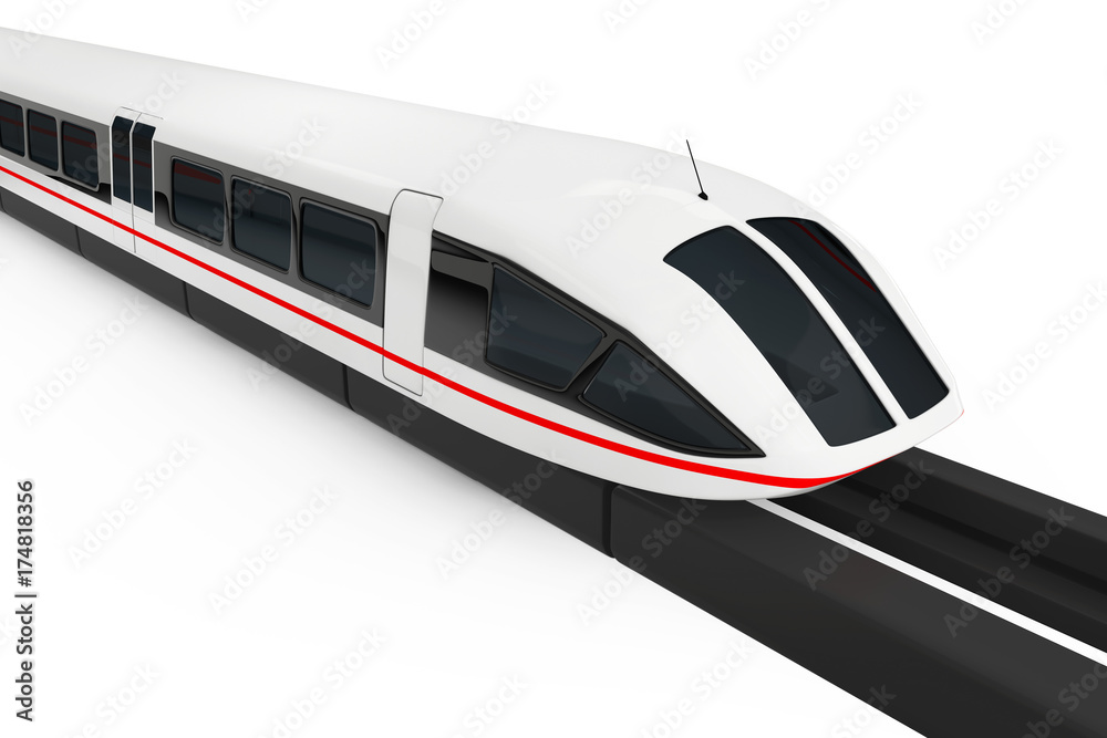 Poster Super High Speed Futuristic Commuter Train. 3d Rendering