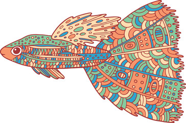 Doodle zentangle fish. Zen art coloring page for adults.