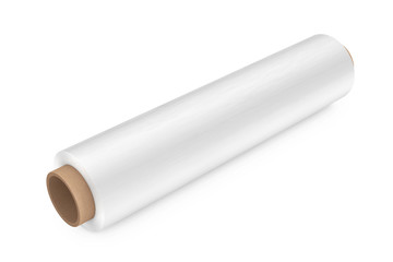 Roll of White Wrapping Plastic Transparent Packaging Stretch Film. 3d Rendering