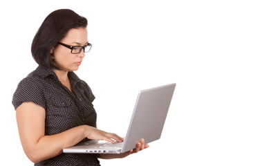 Naklejka premium Business Woman in Glasses Working on Laptop