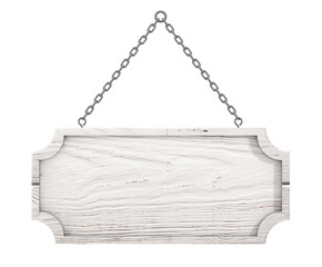 Wooden Sign with Blank Space for Yours Design Hanging on a Chain. 3d Rendering
