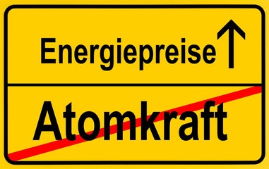 City limit sign, symbolic image in German for phasing out nuclear power stations and rising energy costs, electricity prices