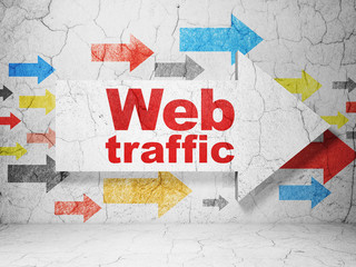 Web development concept: arrow with Web Traffic on grunge wall background