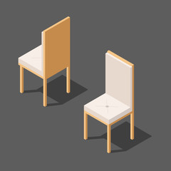 chair with backrest. wooden chair with soft seat. vector chair in two versions, vector illustration of an isometric view, in isolation from the background