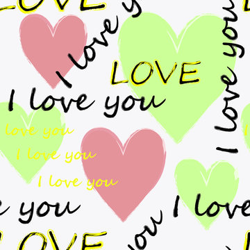 Fototapeta Seamless pattern with hearts and inscriptions of "I love you".