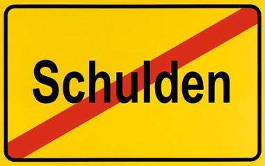 Sign city limits, symbolic image for the end of the debt