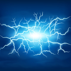 Lightning storm in blue sky