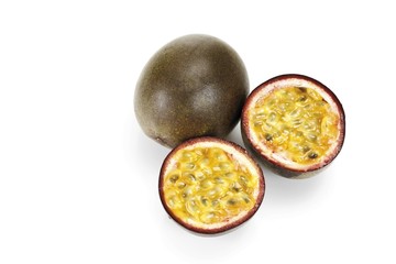 Passion fruit, one cut in half