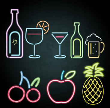 Neon light design for fruits and drinks