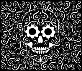 Skull icon ornament vector, black and white