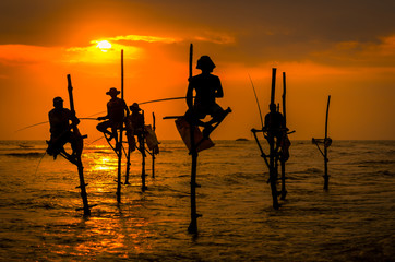 Silhouettes of the traditional fishermen