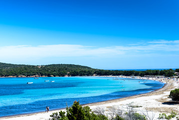 Fototapeta na wymiar Aerial view of Rondinara beach in Corsica Island in France