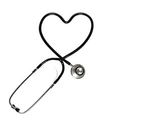 Stethoscope in shape of heart isolated on white background.