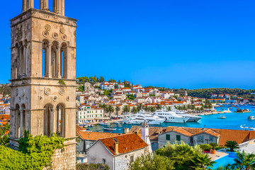 Hvar scenery seascape Mediterranean. / Colorful scenery in mediterranean town Hvar, famous travel place on Adriatic Sea, Croatia. - 174823375