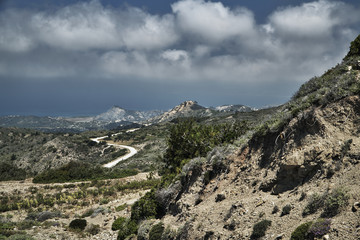 Road in the mountains on the island of Rhodes.