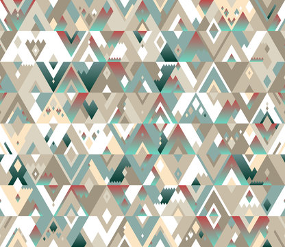 Seamless geometric vector pattern of triangles in a hipster style. The beige and turquoise shades with gradients.