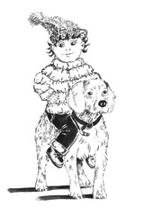 Child riding on dog