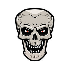 Angry skull. Monster, dead, zombie, halloween, devil symbol. Cartoon vector illustration