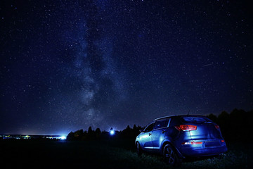Fototapeta na wymiar night dark sky car landscape