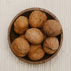 Walnuts in a wooden bowl