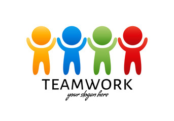 Teamwork colorful logo. Bright design element. Vector illustration