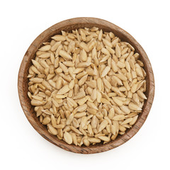 Sunflower seeds in a wooden bowl
