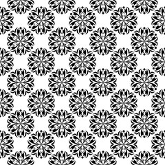 Black floral seamless design on white background