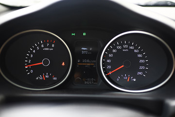 Stylish black car interior close-up details