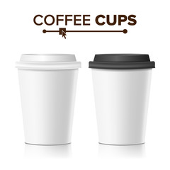3d Coffee Paper Cup Vector. Collection 3d Coffee Cup Mockup. Isolated Illustration
