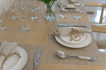 table set on wooden dining table