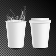 3d Coffee Paper Cup Vector. Hot Drink. Collection 3d Coffee Cup Mockup. Isolated On Transparent Background Illustration