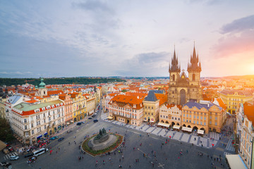 The beautiful landscape of the old town, Prague Castle and Hradcany in Prague, Top view at Czech Republic.