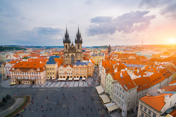 Fototapeta premium The beautiful landscape of the old town, Prague Castle and Hradcany in Prague, Top view at Czech Republic.