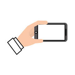 mobile phone in hand showing device vector illustration