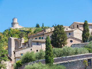 Fototapeta na wymiar Assisi, Italy, a Unesco world heritage. Historical buildings and houses in the old city center