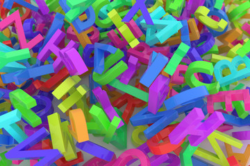 Fototapeta na wymiar Stack of colorful alphabets letters from A to Z for education or learning conceptual, isolated on white background, 3D rendered image