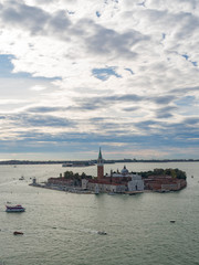 Obraz premium Aerial view of Venice city from the top of the bell tower at the San Marco Square. Italy, summer