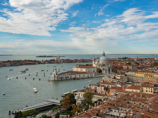 Fototapeta na wymiar Aerial view of Venice city from the top of the bell tower at the San Marco Square. Italy, summer