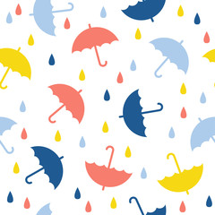 Abstract handmade umbrella and drop seamless pattern background. Childish handcrafted wallpaper