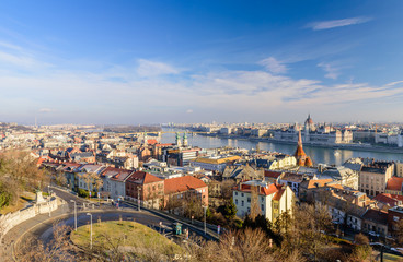 Aerial view of Budapest with the Parliament and the Danube, Budapest, Hungary