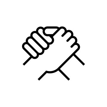 Handshake of business partners. Human greeting. Arm wrestling symbol. Vector illustration.