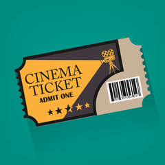 Retro cinema ticket icon with long shadow. Vector illustration.