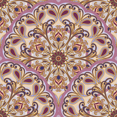 Vector seamless pattern of mandalas. Traditional Eastern pattern of circular graphic elements.
