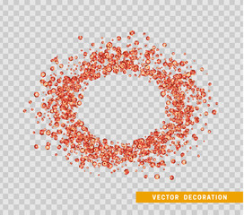 Celebration banner, poster, red sequins background. Frame Bubble for text.