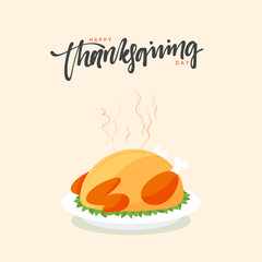 Happy Thanksgiving Celebration. Roasted turkey dish vector.