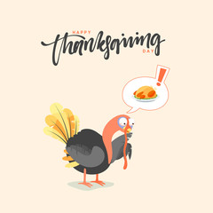 Cartoon Turkey bird. Happy Thanksgiving Celebration. Funny character turkey